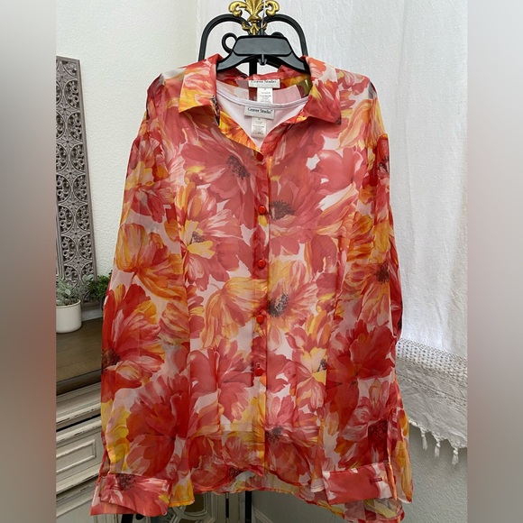 Graver Studio 3X Floral Sheer Blouse w/ Matching Tank | Vintage Style - Picture 5 of 9